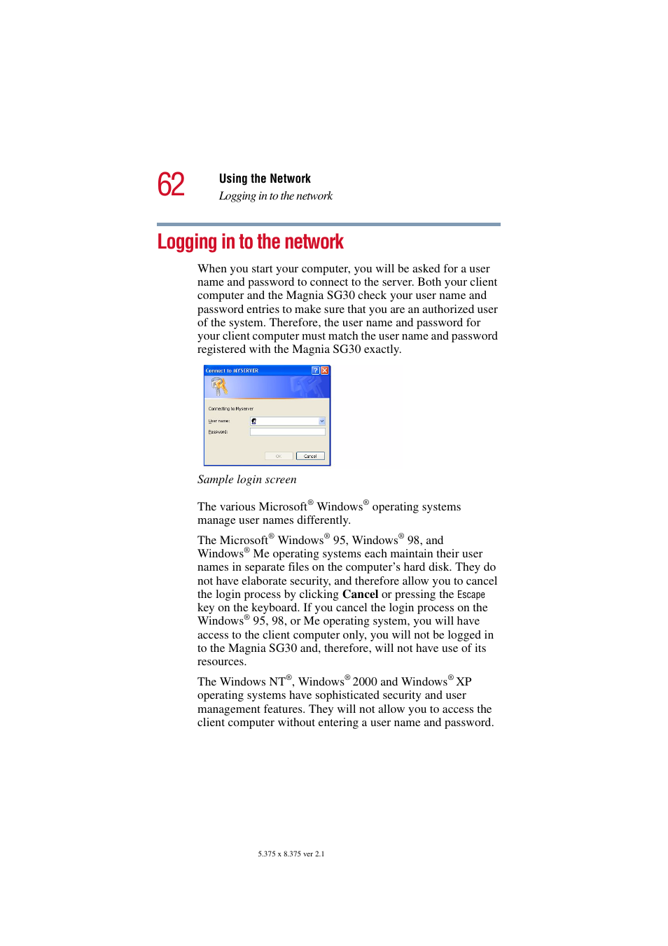 Logging in to the network | Toshiba Magnia SG30 User Manual | Page 59 / 296