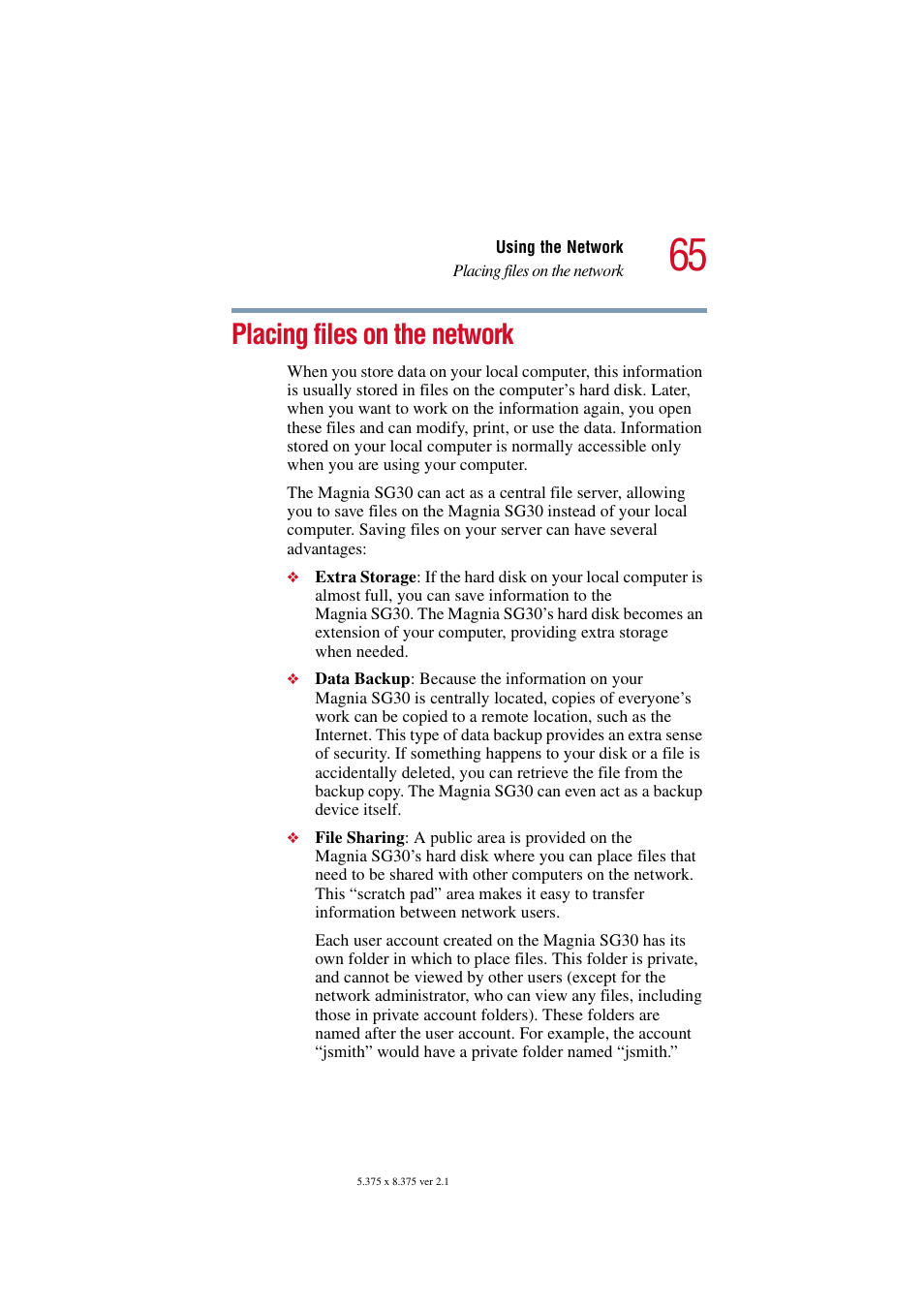 Placing files on the network | Toshiba Magnia SG30 User Manual | Page 62 / 296