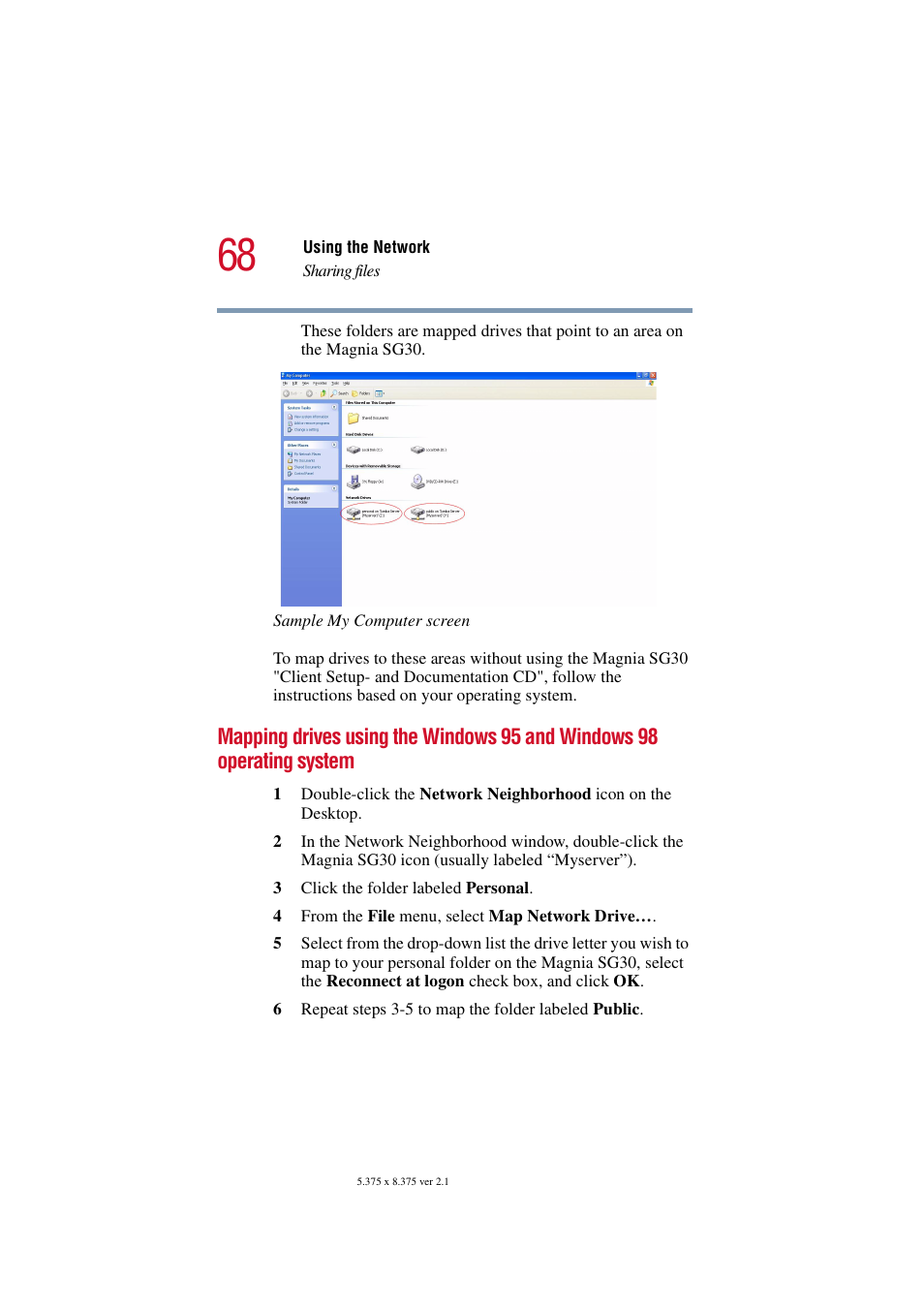 Mapping drives using the windows 95 and windows 98, Operating system | Toshiba Magnia SG30 User Manual | Page 65 / 296