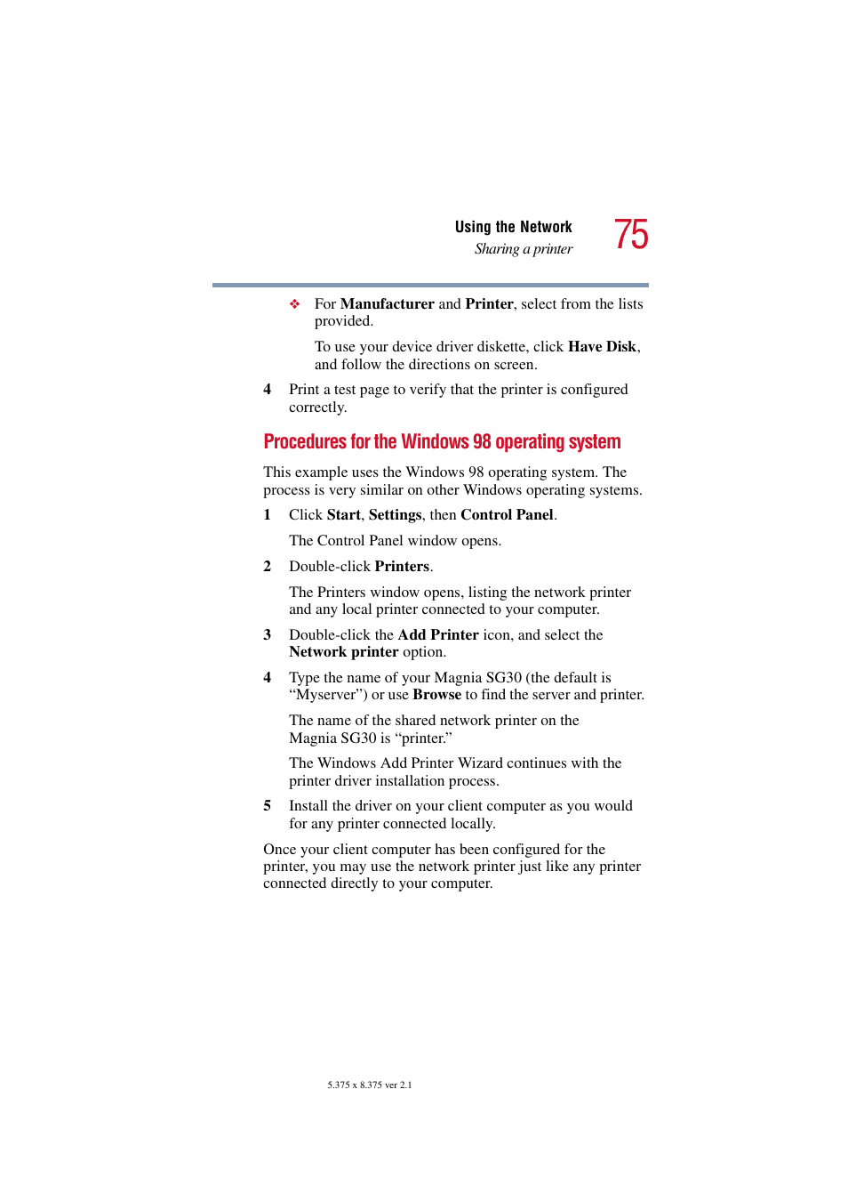 Procedures for the windows 98 operating system | Toshiba Magnia SG30 User Manual | Page 72 / 296