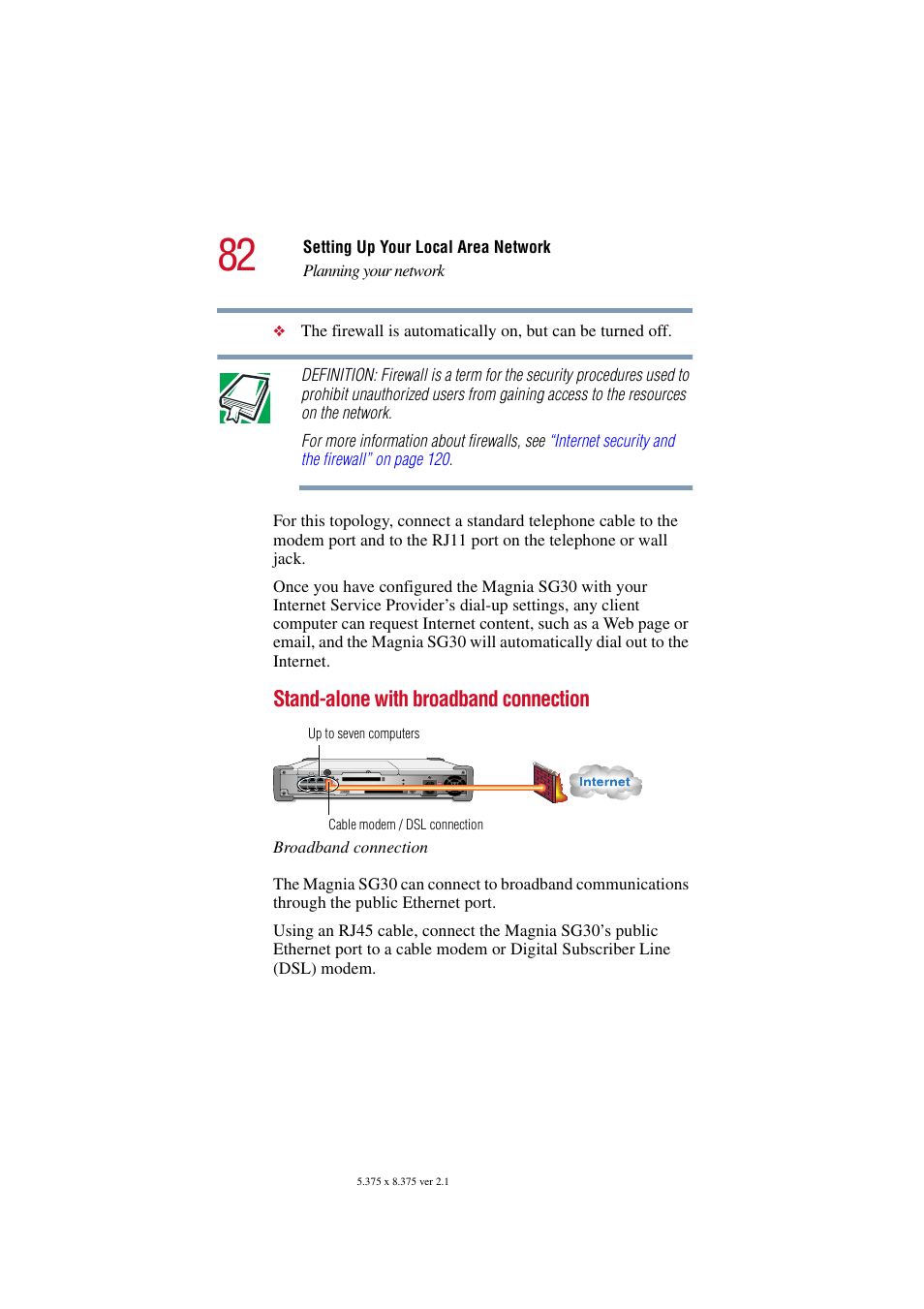 Stand-alone with broadband connection | Toshiba Magnia SG30 User Manual | Page 78 / 296