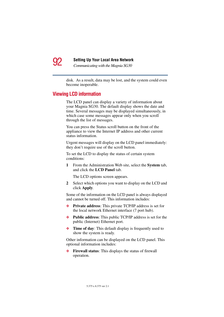 Viewing lcd information | Toshiba Magnia SG30 User Manual | Page 88 / 296