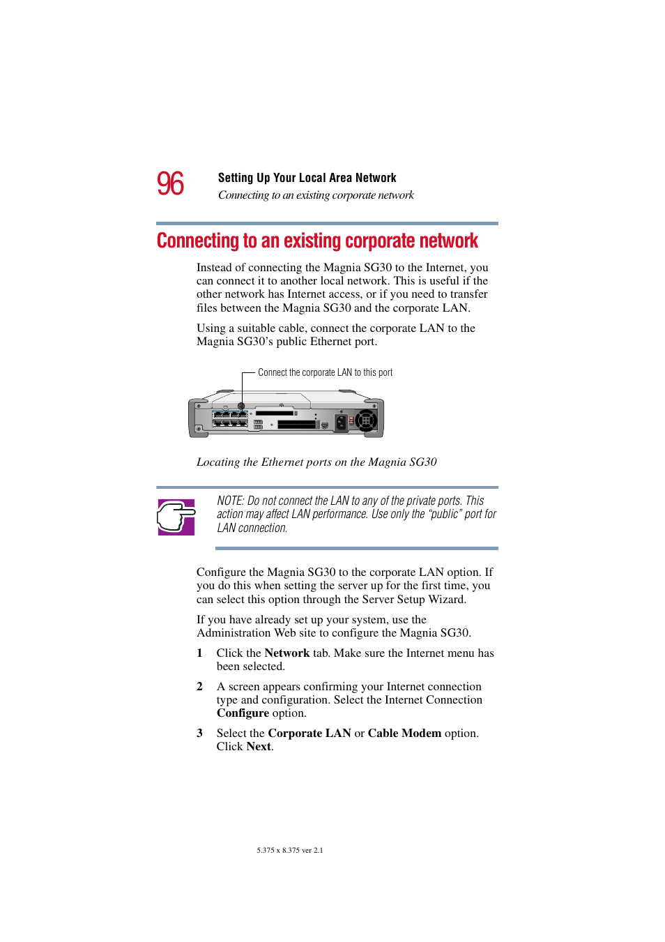 Connecting to an existing corporate network | Toshiba Magnia SG30 User Manual | Page 92 / 296