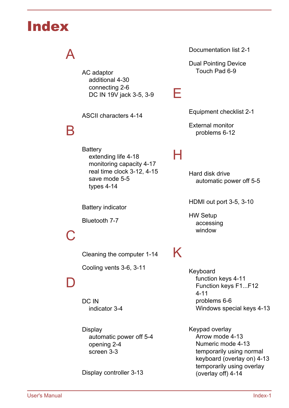 Index, Index a | Toshiba WT310 User Manual | Page 129 / 131