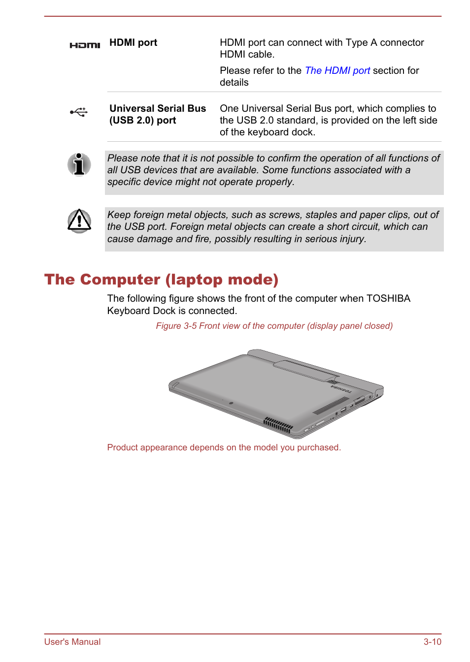 The computer (laptop mode), The computer (laptop mode) -10 | Toshiba WT310 User Manual | Page 43 / 131