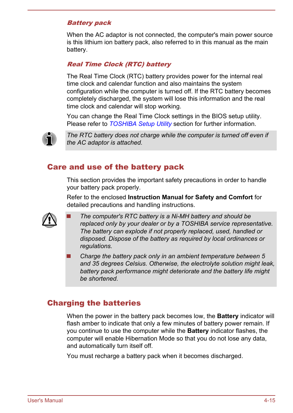 Care and use of the battery pack, Charging the batteries | Toshiba WT310 User Manual | Page 64 / 131