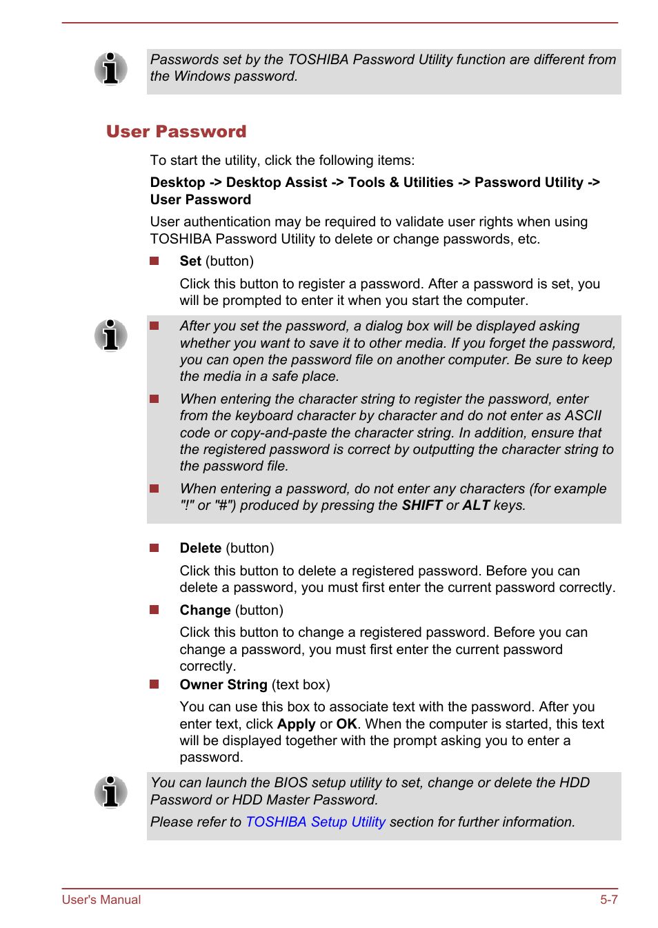 User password | Toshiba WT310 User Manual | Page 88 / 131
