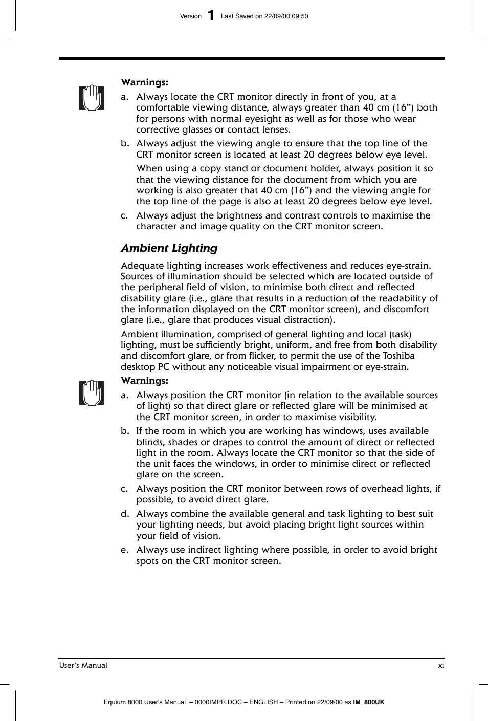 Ambient lighting | Toshiba Equium 8000 S-D User Manual | Page 11 / 80