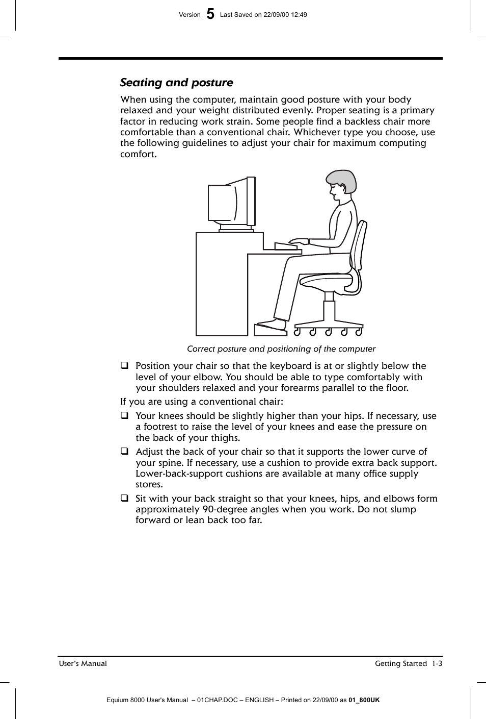 Seating and posture | Toshiba Equium 8000 S-D User Manual | Page 24 / 80