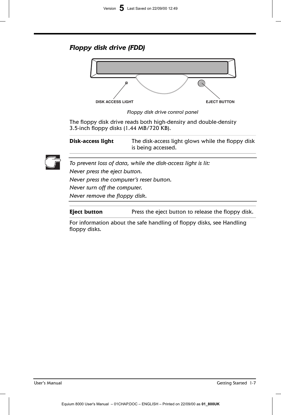 Floppy disk drive (fdd) | Toshiba Equium 8000 S-D User Manual | Page 28 / 80