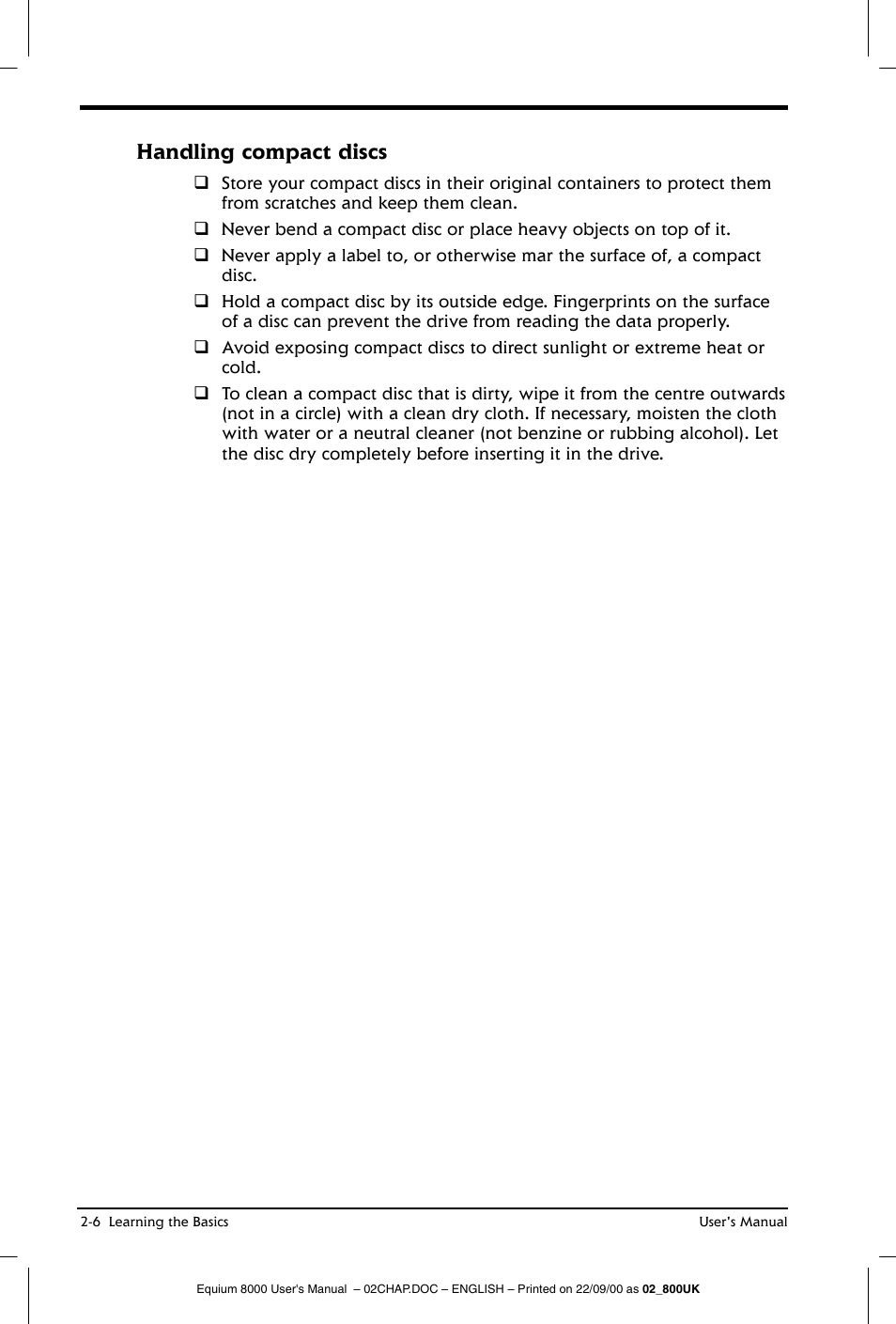 Handling compact discs | Toshiba Equium 8000 S-D User Manual | Page 41 / 80
