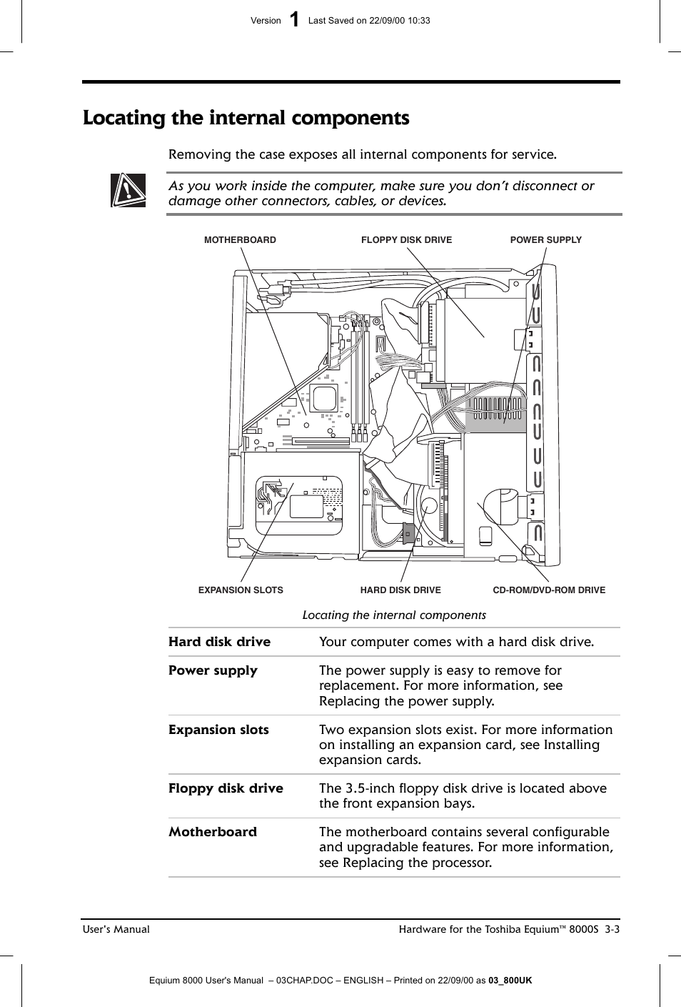 Locating the internal components | Toshiba Equium 8000 S-D User Manual | Page 44 / 80