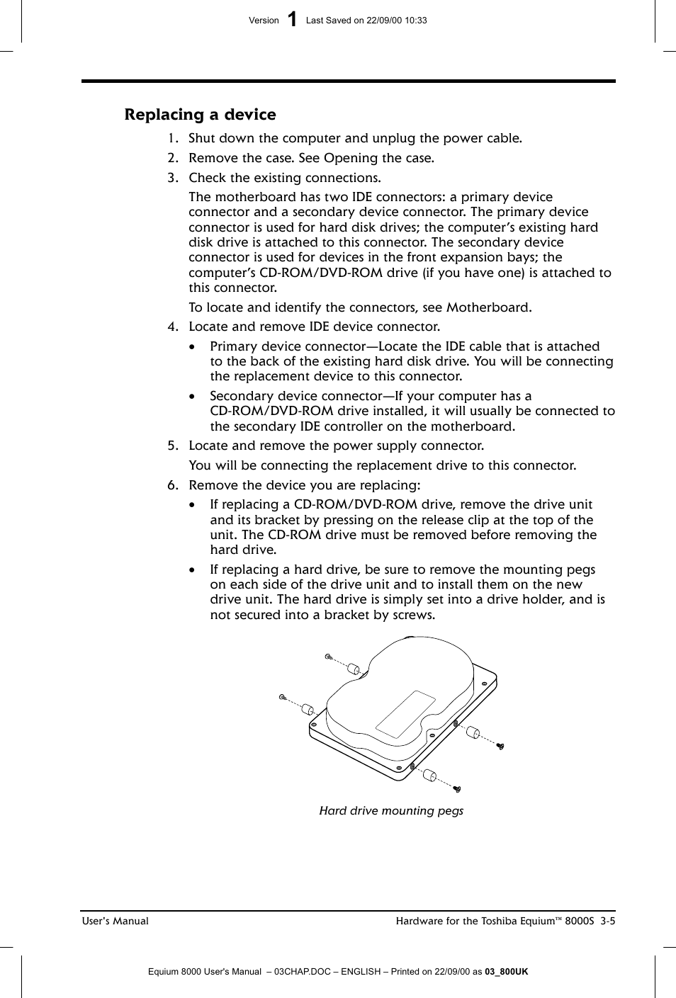 Replacing a device | Toshiba Equium 8000 S-D User Manual | Page 46 / 80