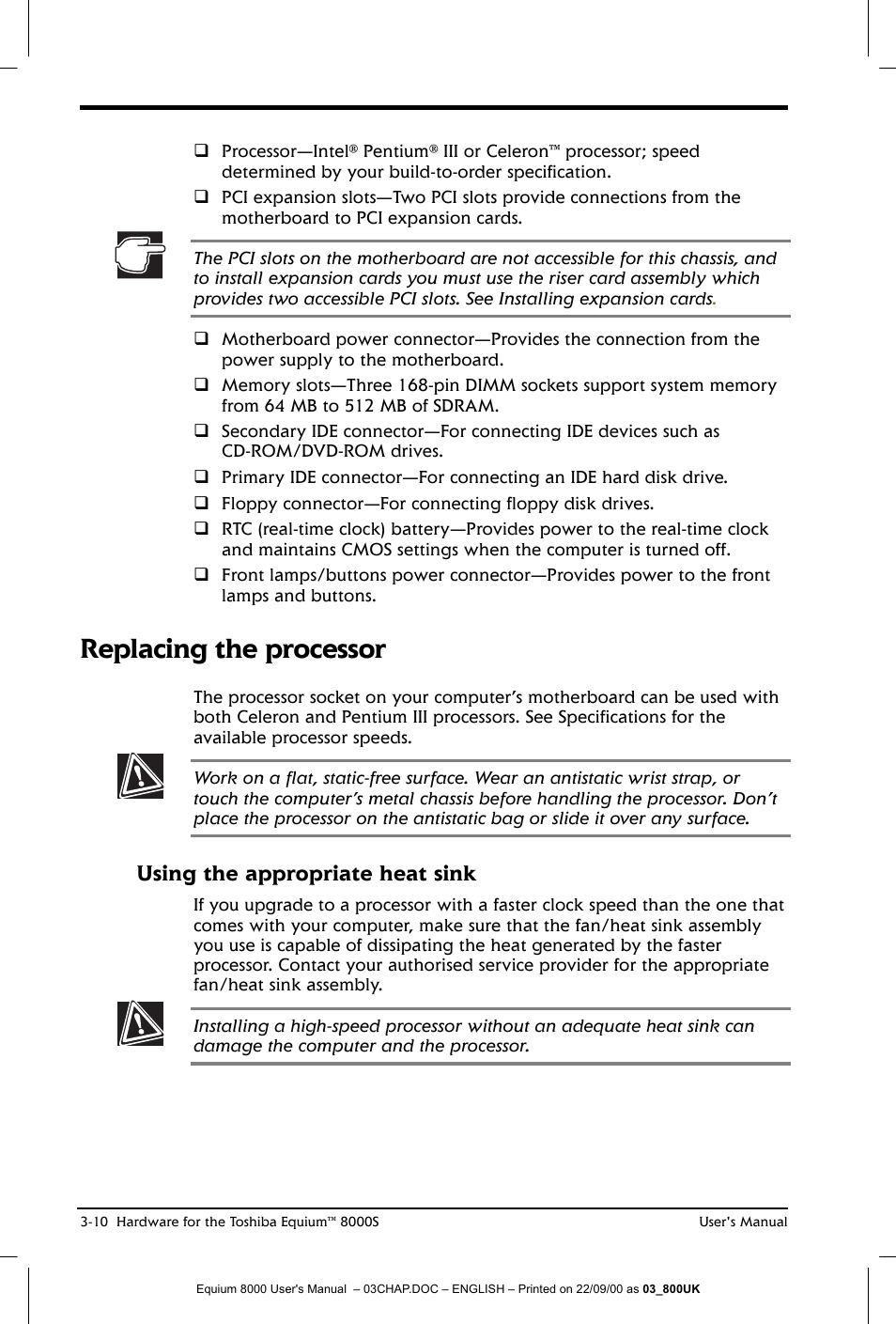 Replacing the processor, Using the appropriate heat sink | Toshiba Equium 8000 S-D User Manual | Page 51 / 80