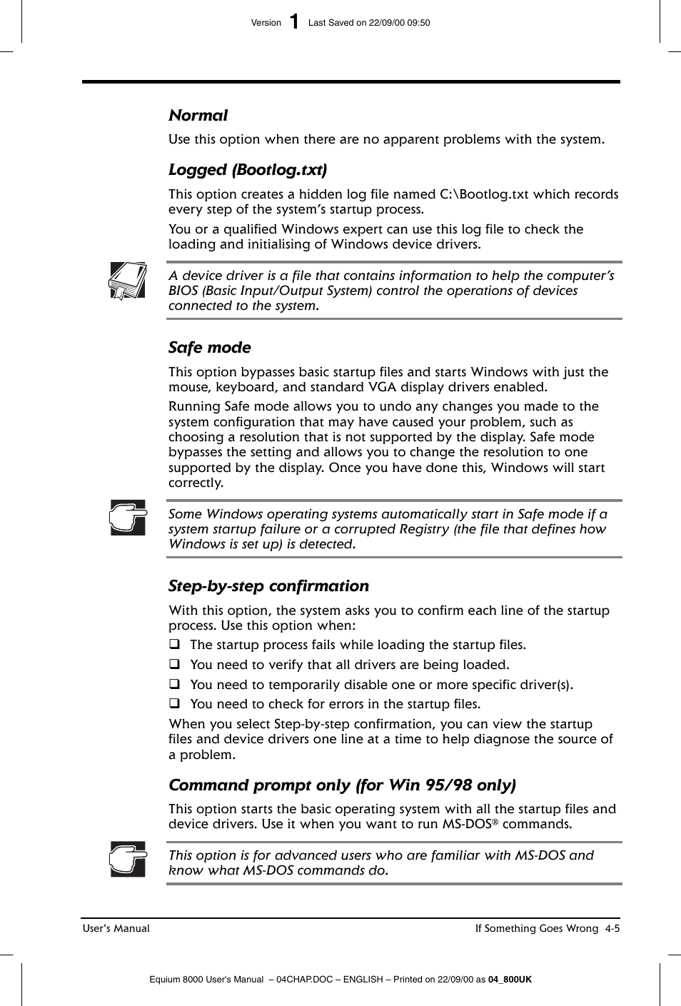 Normal, Logged (bootlog.txt), Safe mode | Step-by-step confirmation, Command prompt only (for win 95/98 only) | Toshiba Equium 8000 S-D User Manual | Page 64 / 80