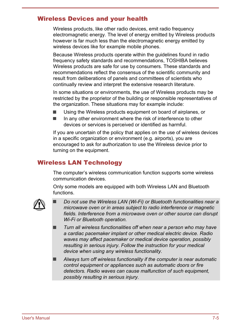 Wireless devices and your health, Wireless lan technology | Toshiba Satellite C50T-B User Manual | Page 110 / 124