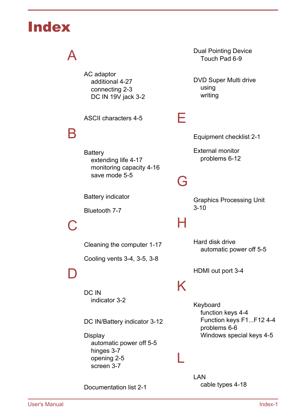 Index, Index a | Toshiba Satellite C50T-B User Manual | Page 122 / 124