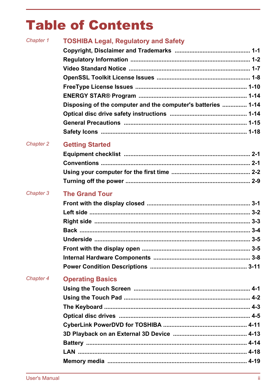 Toshiba Satellite C50T-B User Manual | Page 2 / 124