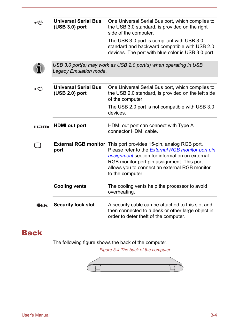 Back, Back -4 | Toshiba Satellite C50T-B User Manual | Page 38 / 124