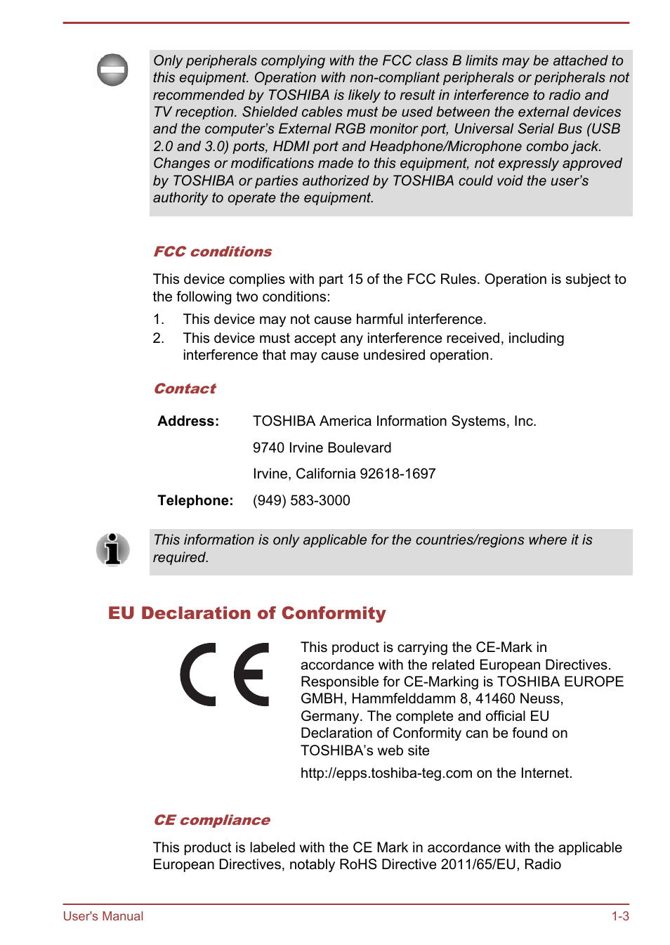 Eu declaration of conformity | Toshiba Satellite C50T-B User Manual | Page 6 / 124