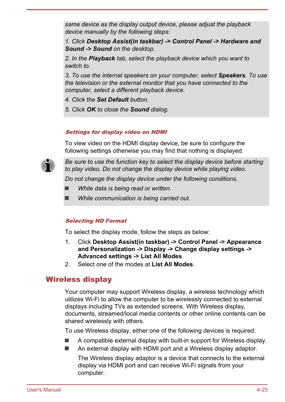 Wireless display | Toshiba Satellite C50T-B User Manual | Page 72 / 124