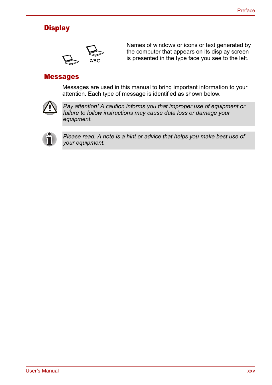 Display, Messages | Toshiba Equium M40X User Manual | Page 25 / 170