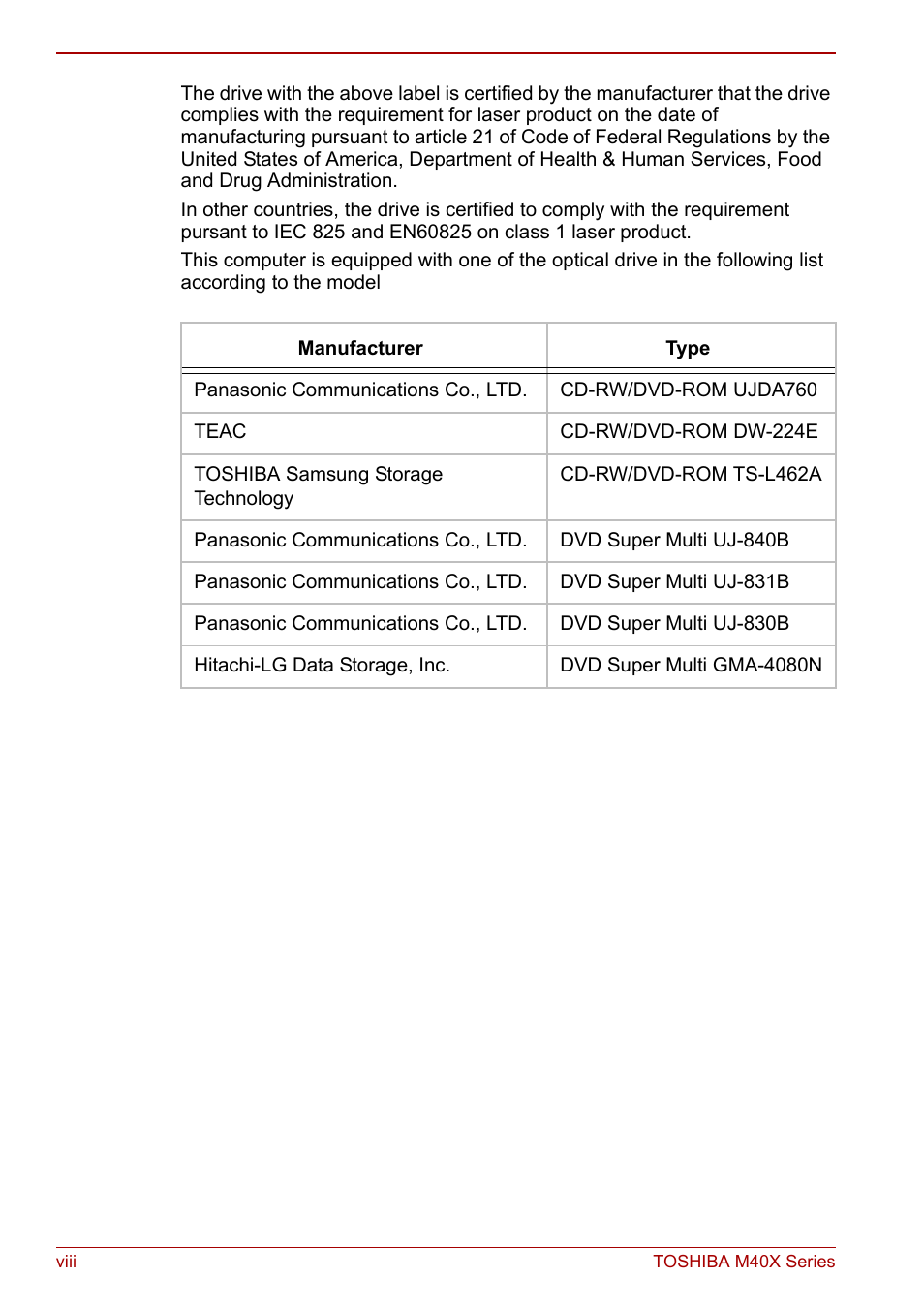 Toshiba Equium M40X User Manual | Page 8 / 170