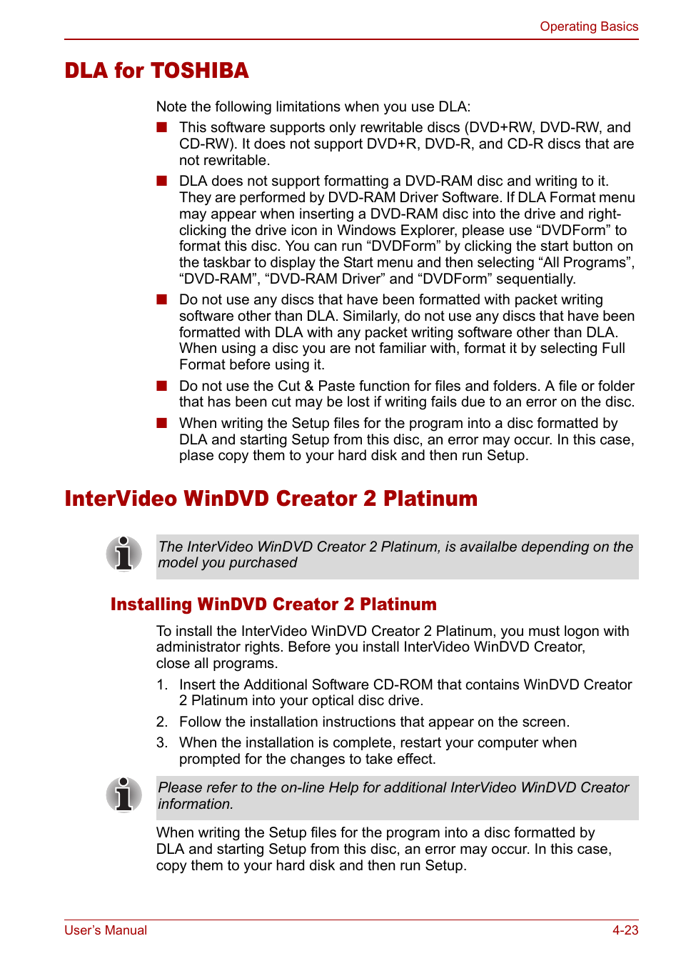 Dla for toshiba, Intervideo windvd creator 2 platinum, Installing windvd creator 2 platinum | Toshiba Equium M40X User Manual | Page 91 / 170