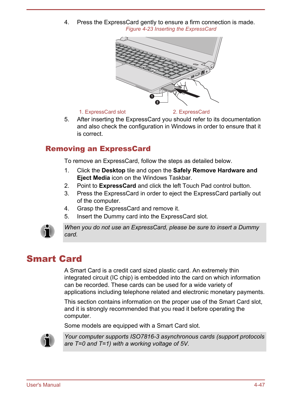 Removing an expresscard, Smart card, Smart card -47 | Toshiba Satellite Pro A50-A User Manual | Page 100 / 169