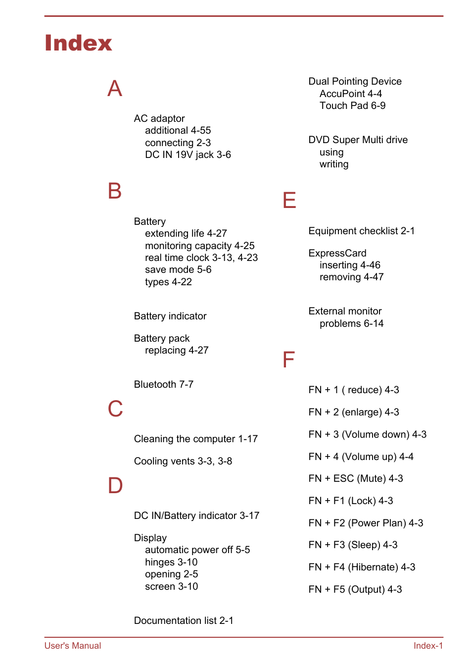 Index, Index a | Toshiba Satellite Pro A50-A User Manual | Page 167 / 169