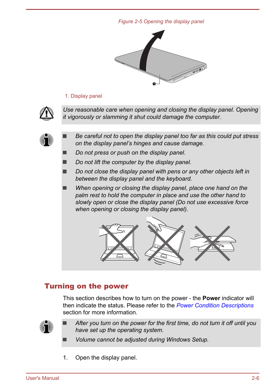 Turning on the power | Toshiba Satellite Pro A50-A User Manual | Page 28 / 169