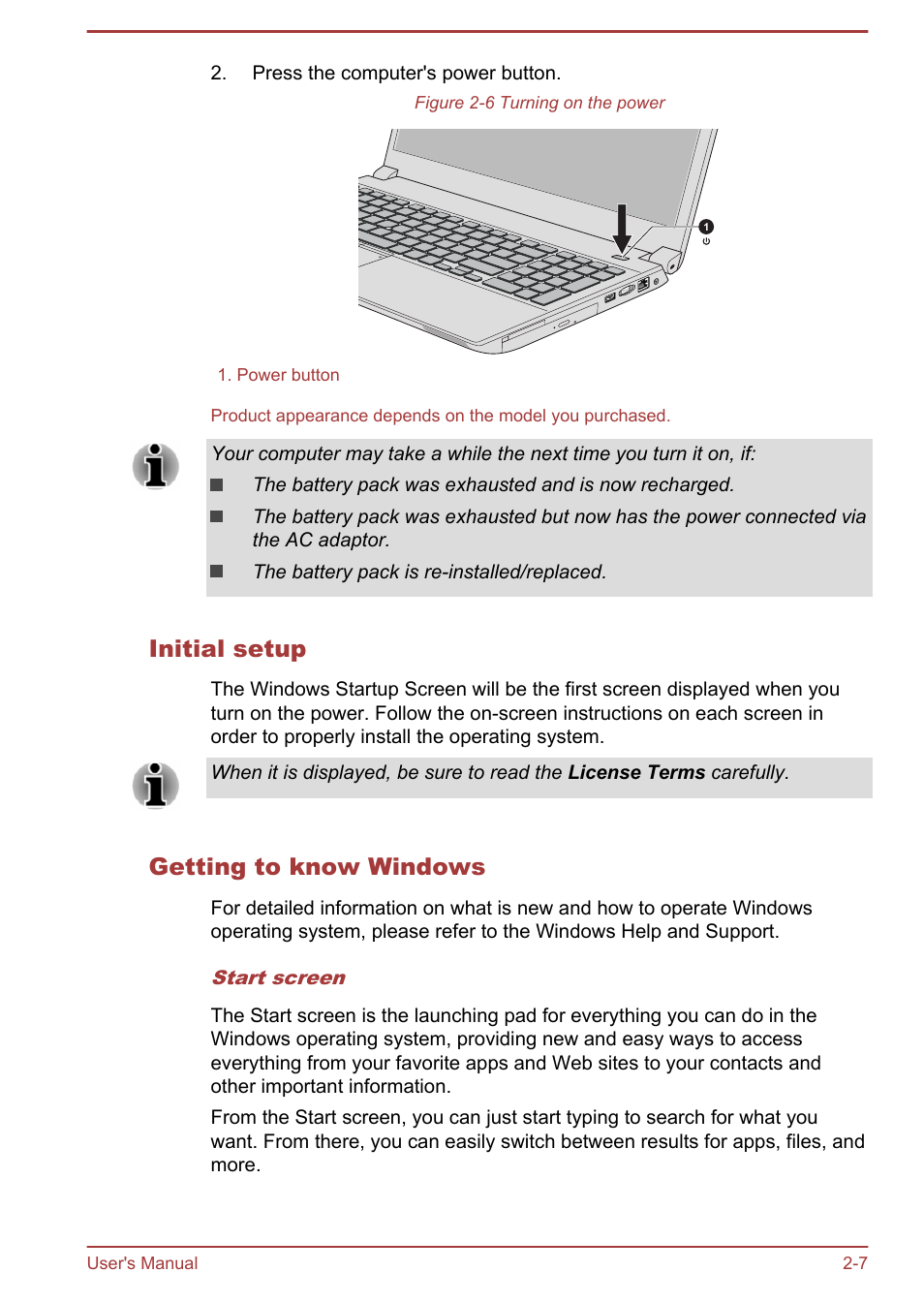 Initial setup, Getting to know windows | Toshiba Satellite Pro A50-A User Manual | Page 29 / 169