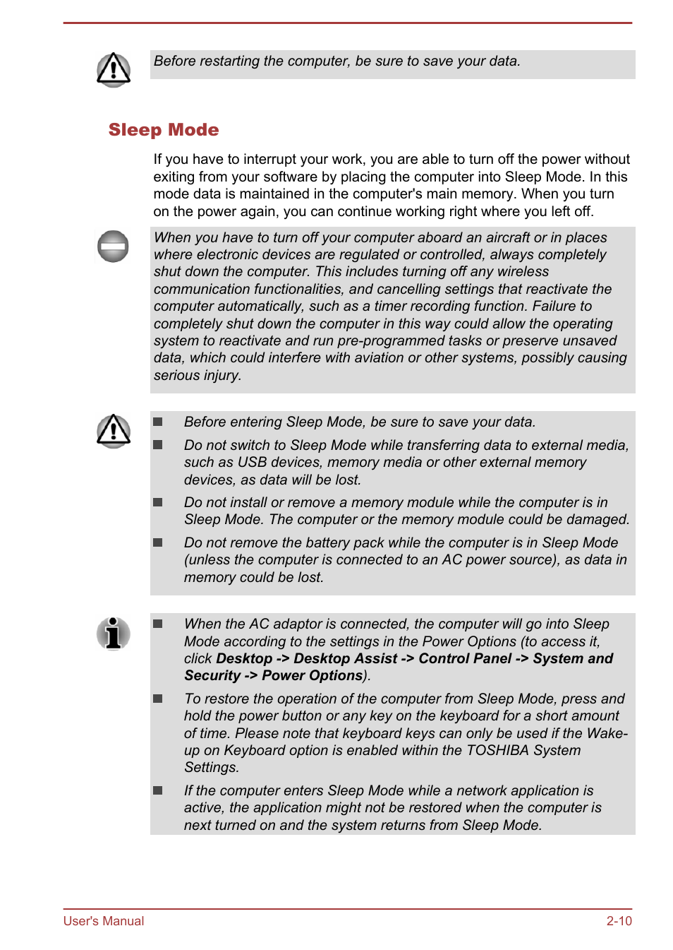 Sleep mode | Toshiba Satellite Pro A50-A User Manual | Page 32 / 169