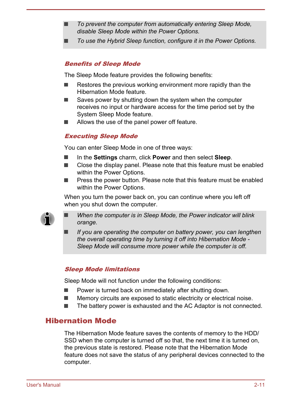 Hibernation mode | Toshiba Satellite Pro A50-A User Manual | Page 33 / 169