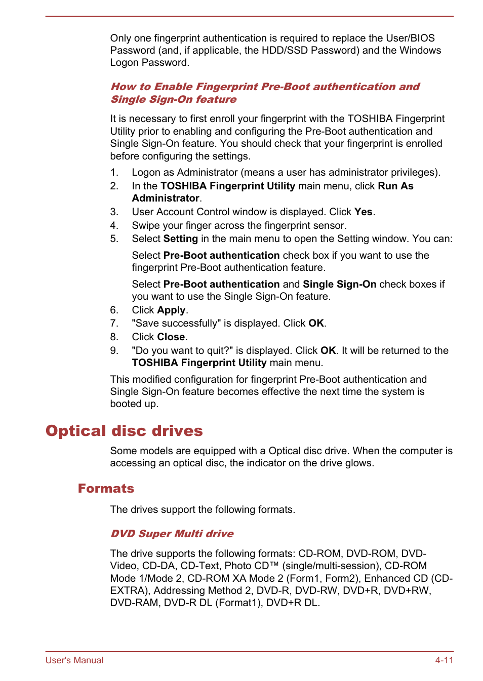 Optical disc drives, Formats, Optical disc drives -11 | Toshiba Satellite Pro A50-A User Manual | Page 64 / 169