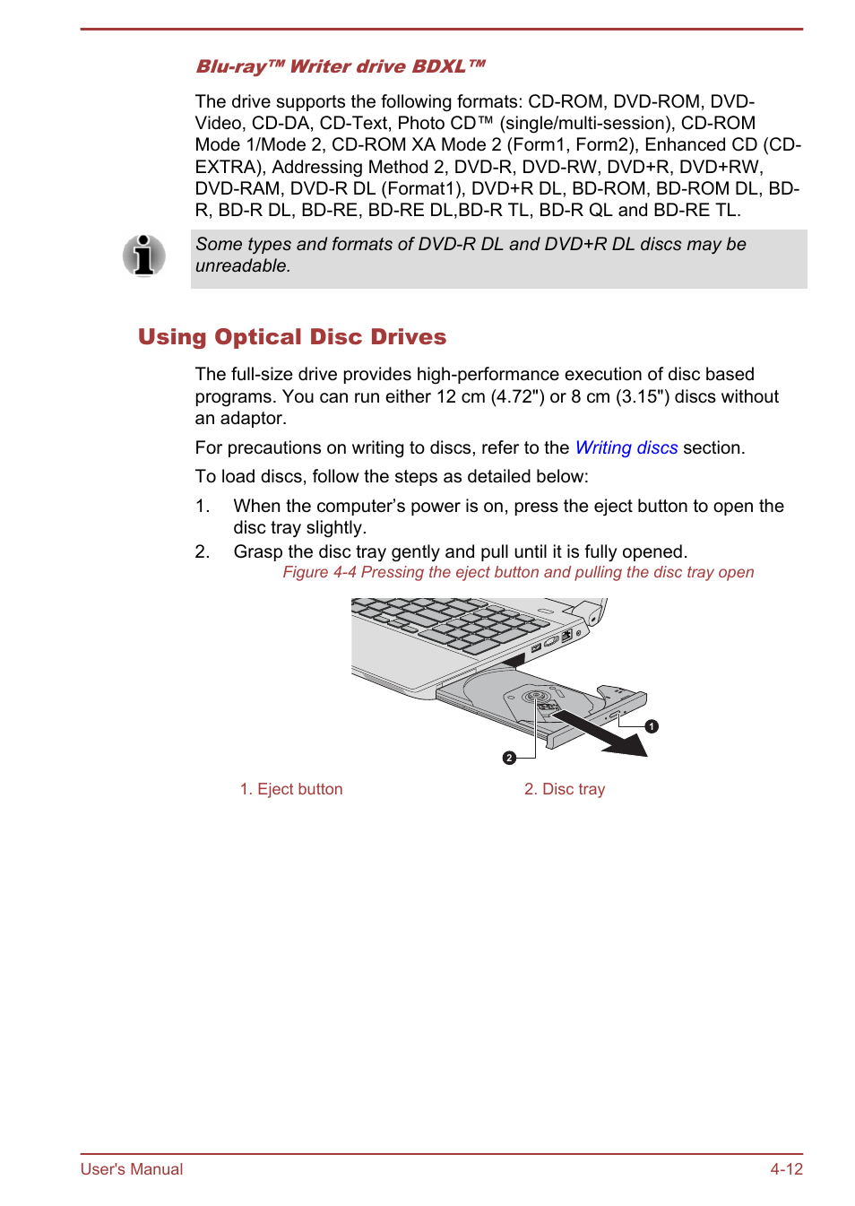 Using optical disc drives | Toshiba Satellite Pro A50-A User Manual | Page 65 / 169