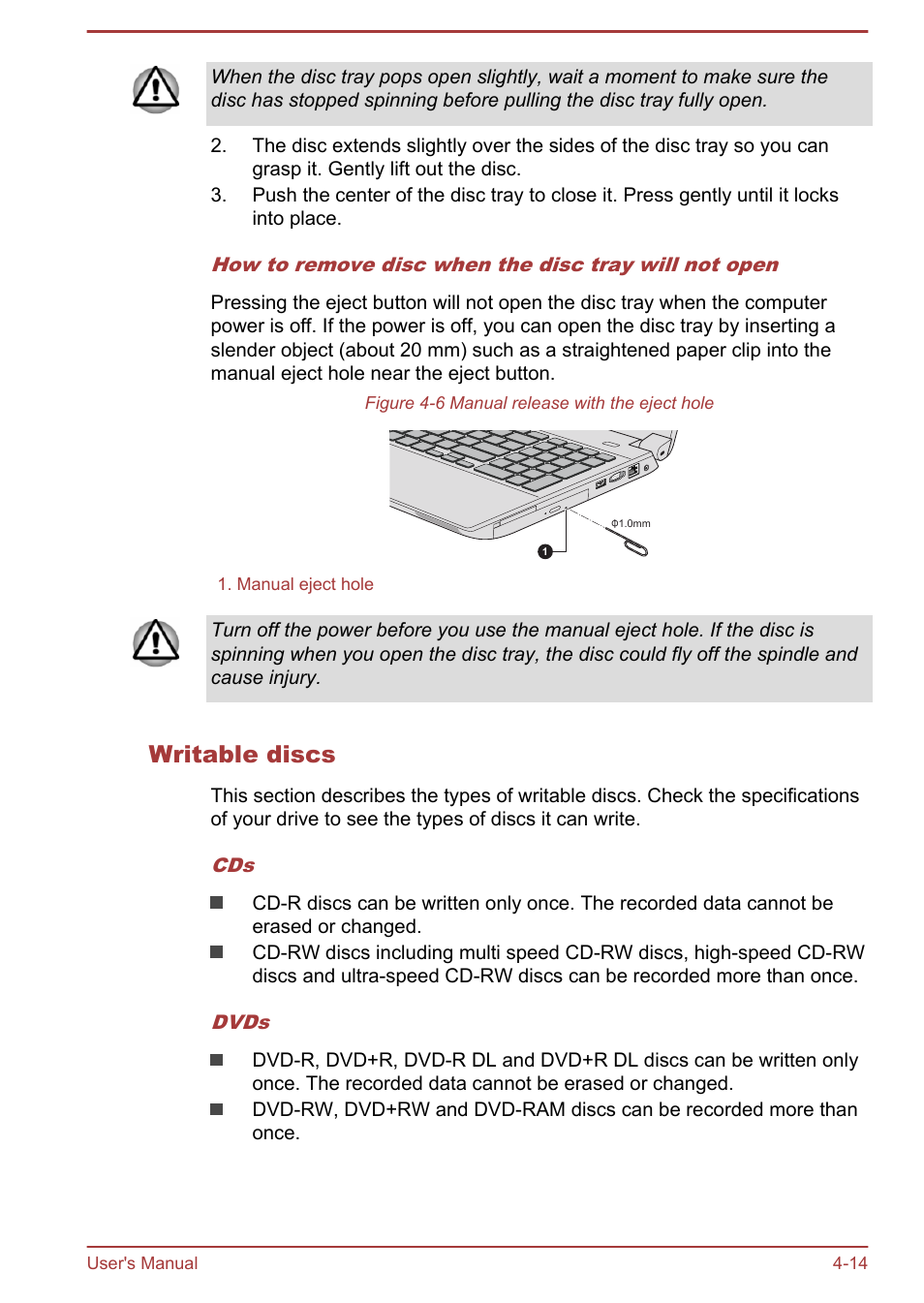 Writable discs | Toshiba Satellite Pro A50-A User Manual | Page 67 / 169