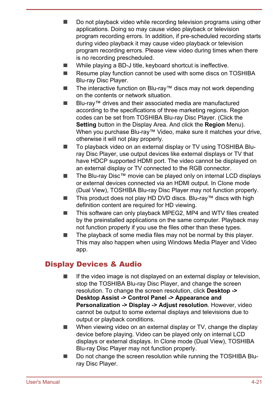 Display devices & audio | Toshiba Satellite Pro A50-A User Manual | Page 74 / 169