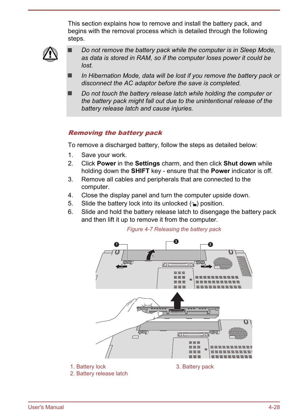 Removing the battery pack | Toshiba Satellite Pro A50-A User Manual | Page 81 / 169