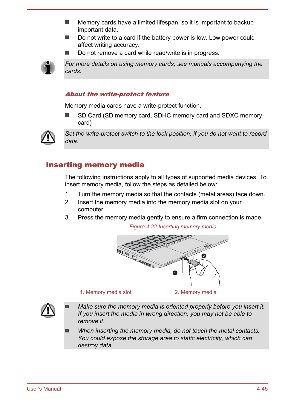 Inserting memory media | Toshiba Satellite Pro A50-A User Manual | Page 98 / 169