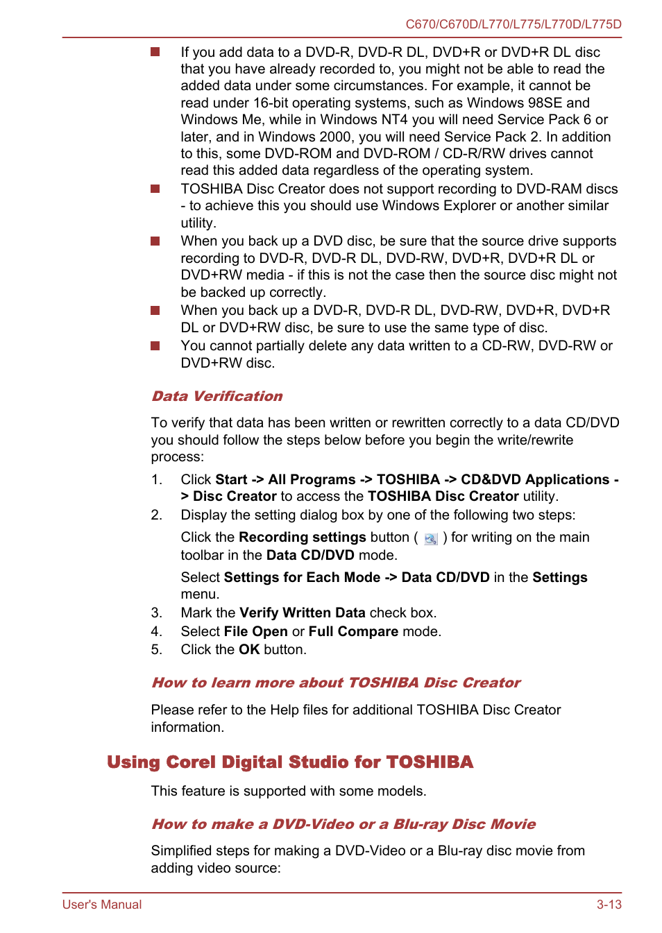 Using corel digital studio for toshiba | Toshiba Satellite L775 User Manual | Page 57 / 165