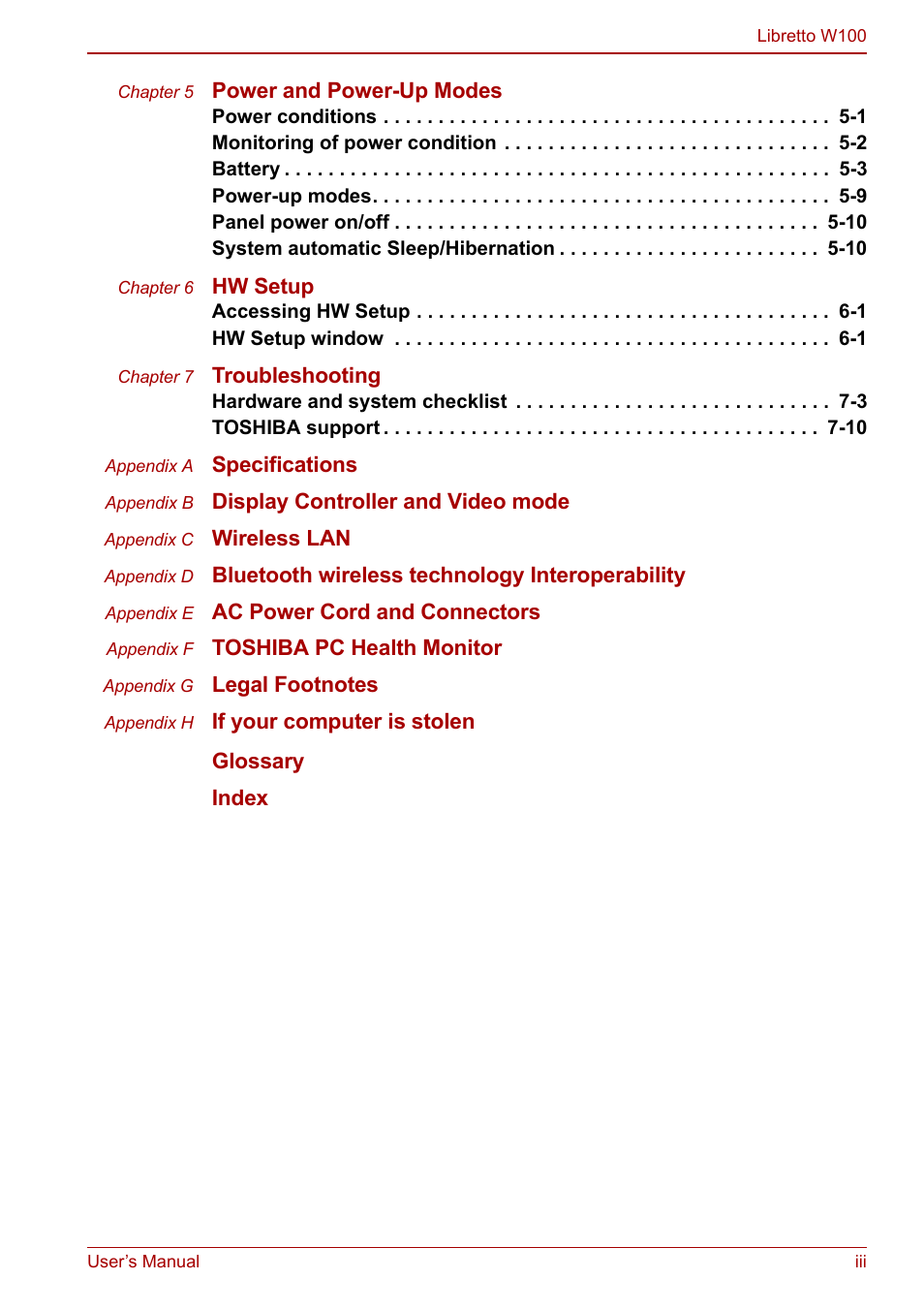 Toshiba Libretto W100 User Manual | Page 3 / 117