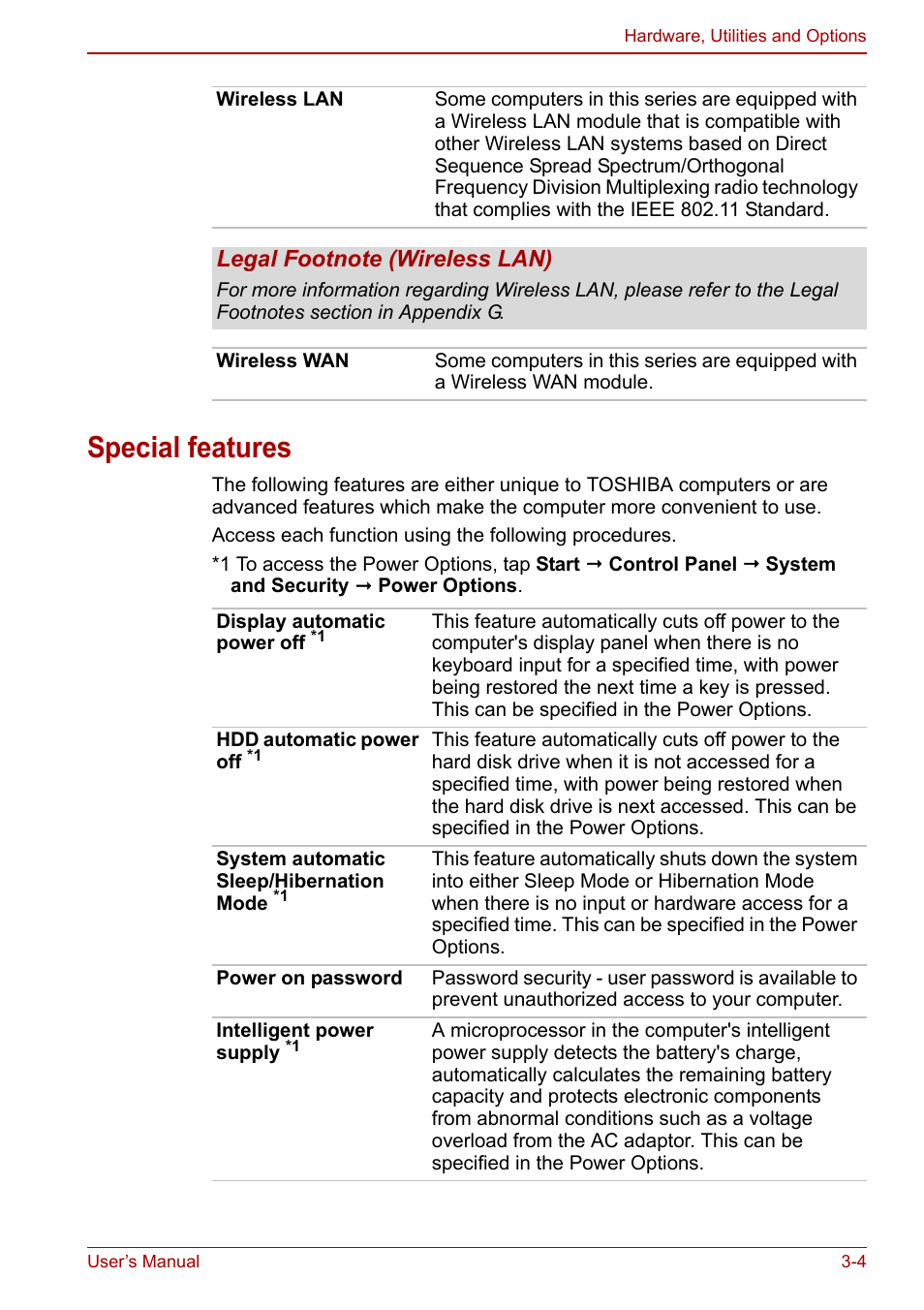 Special features, Special, Features | Section in | Toshiba Libretto W100 User Manual | Page 39 / 117