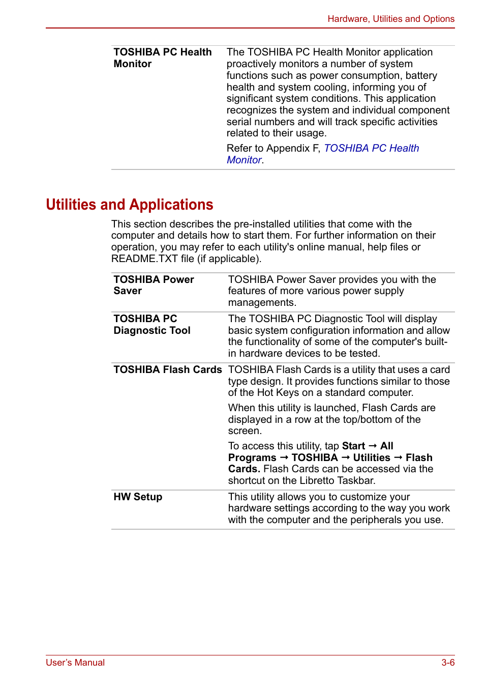 Utilities and applications, Toshiba flash, Cards | Toshiba Libretto W100 User Manual | Page 41 / 117