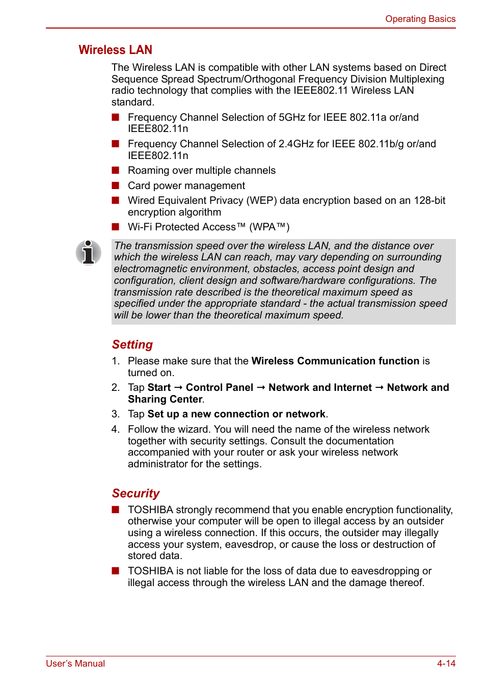 Wireless lan | Toshiba Libretto W100 User Manual | Page 62 / 117