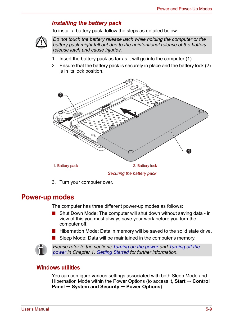 Power-up modes, Power-up modes -9, Windows utilities | Toshiba Libretto W100 User Manual | Page 75 / 117