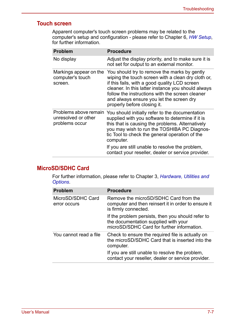 Touch screen, Microsd/sdhc card | Toshiba Libretto W100 User Manual | Page 89 / 117