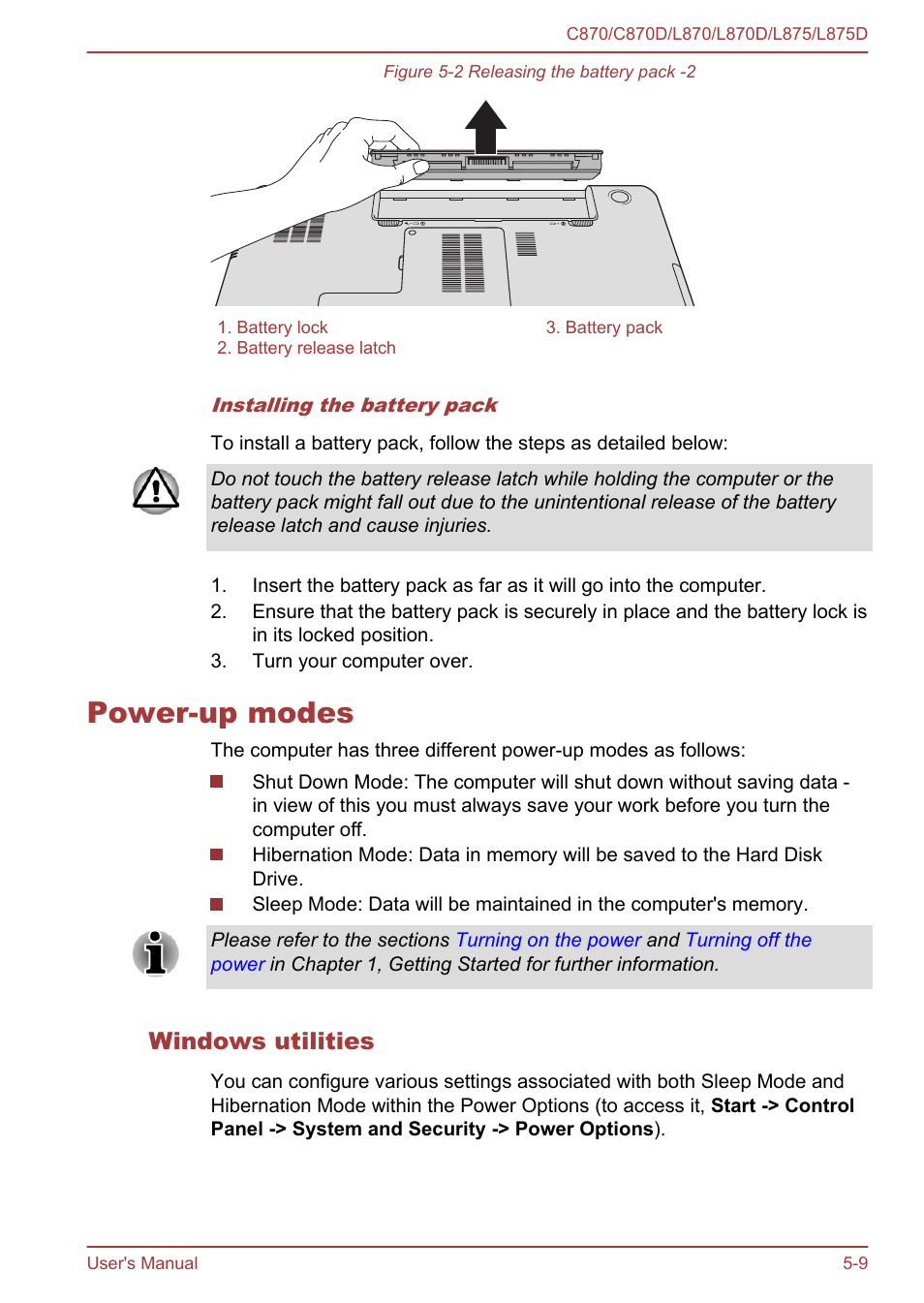 Power-up modes, Windows utilities, Power-up modes -9 | Toshiba Satellite C870-E User Manual | Page 111 / 152