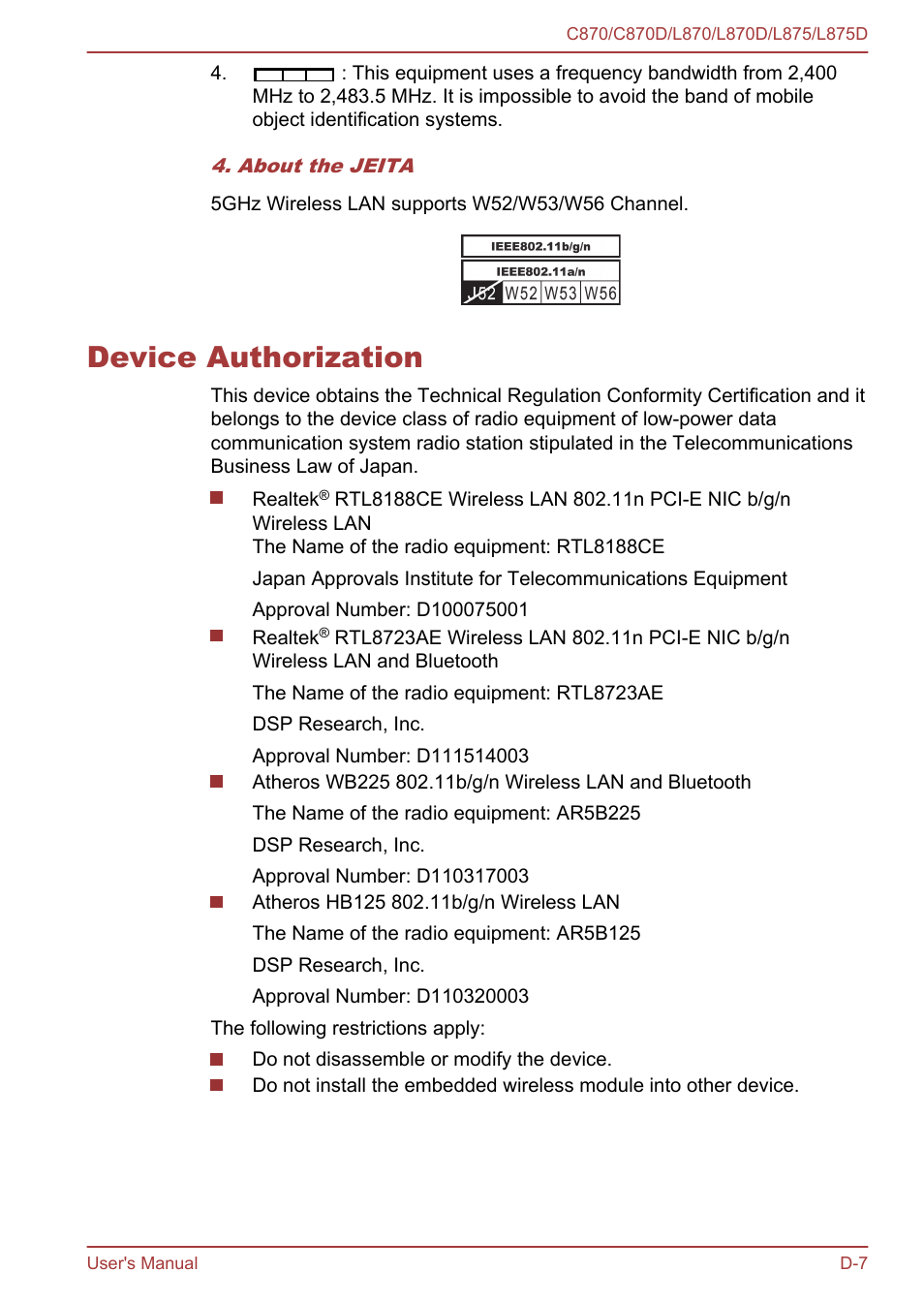 Device authorization | Toshiba Satellite C870-E User Manual | Page 144 / 152