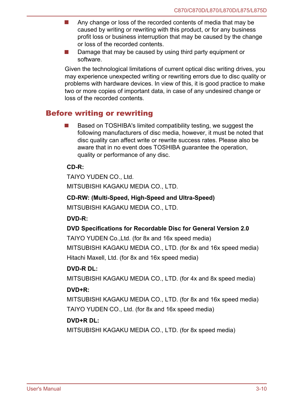 Before writing or rewriting | Toshiba Satellite C870-E User Manual | Page 48 / 152